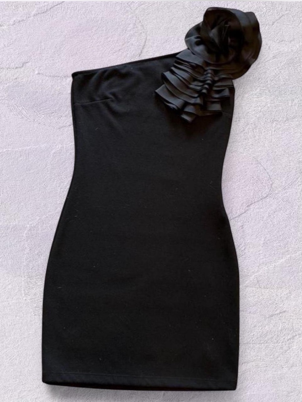 Forever 21 Black Asymmetrical One Shoulder 3D Flower Bodycon Mini Dress Small